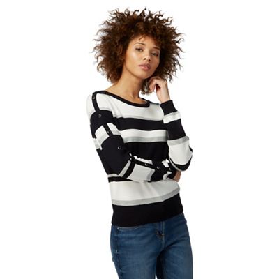 Black and white striped button detail jumper